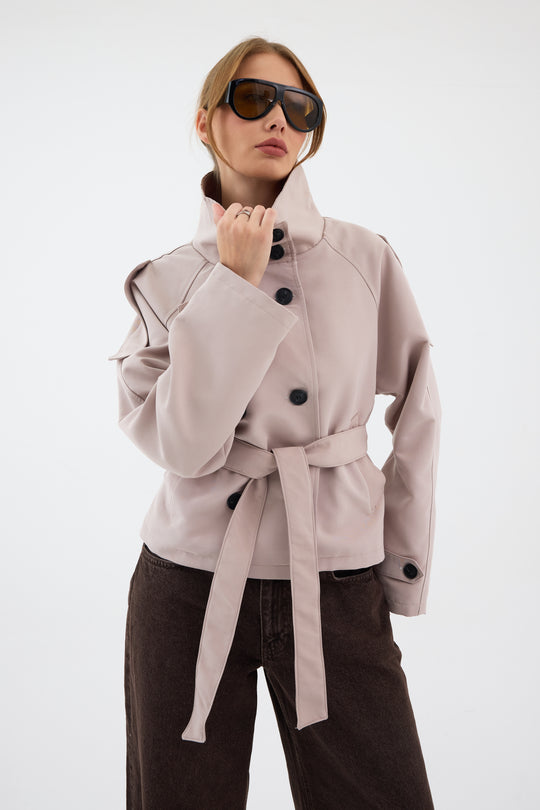 Routines Cropped Trench Coat - Stone 8030 Coat Routines Fashion