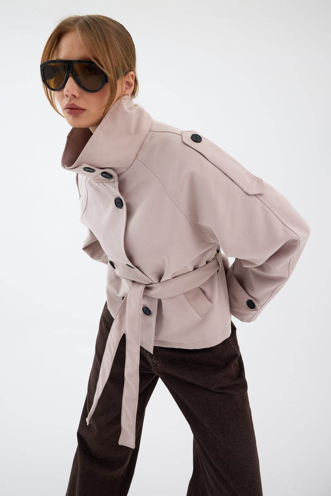 Routines Cropped Trench Coat - Stone 8030 Coat Routines Fashion