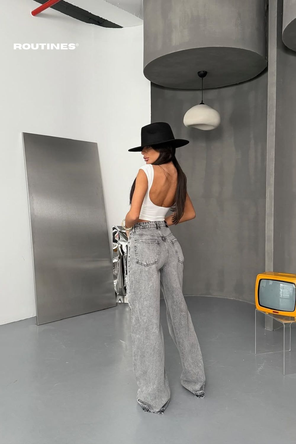 Routines Double Waist Straight Leg Jeans 1216-1 Jeans Routines Fashion