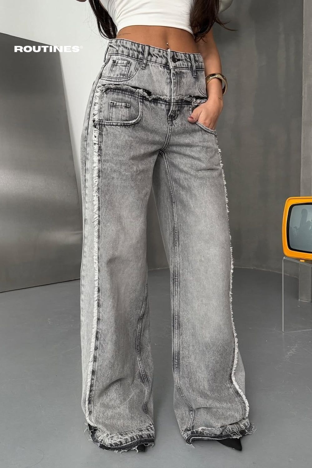 Routines Double Waist Straight Leg Jeans 1216-1 Jeans Routines Fashion