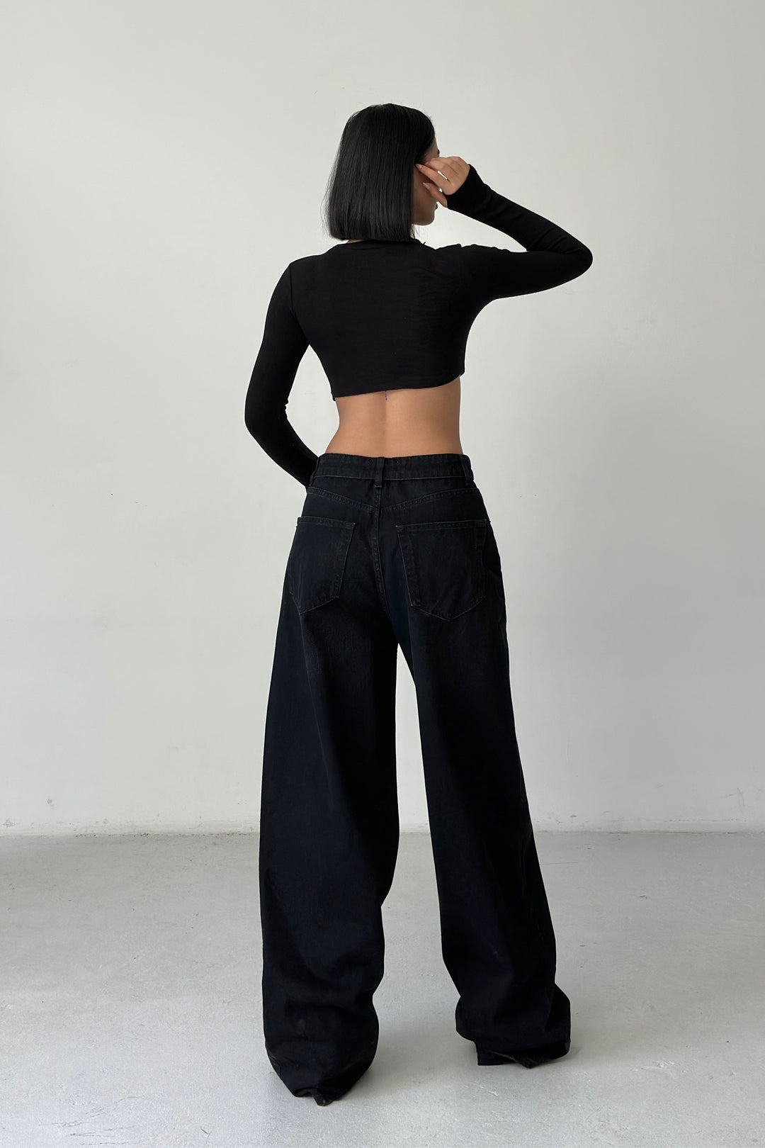 Routines Folded Waist Baggy Jeans - Black 3727