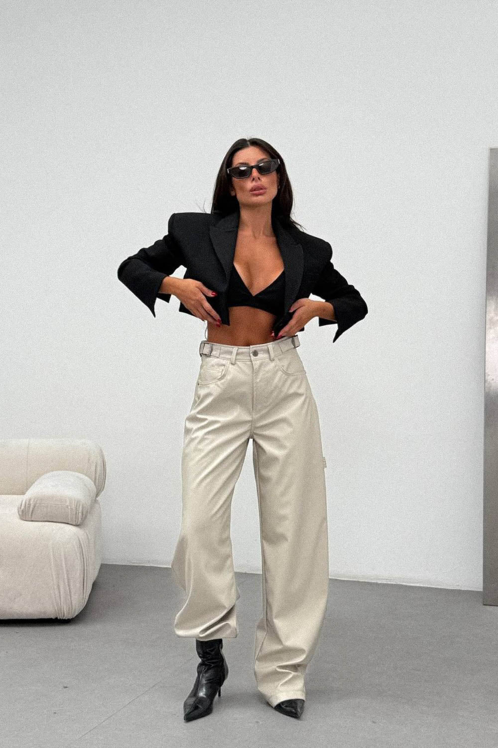Routines LeatherLook Carpenter Jeans - Beige 309-6 Pants Routines Fashion