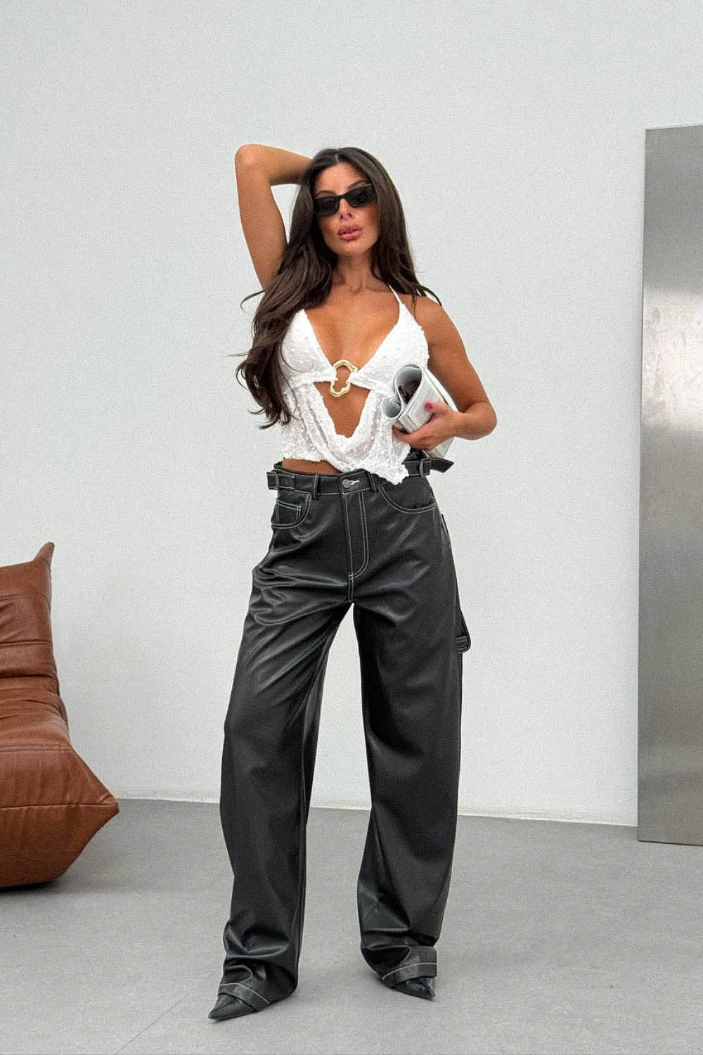 Routines LeatherLook Carpenter Jeans - Black 309-3 Pants Routines Fashion