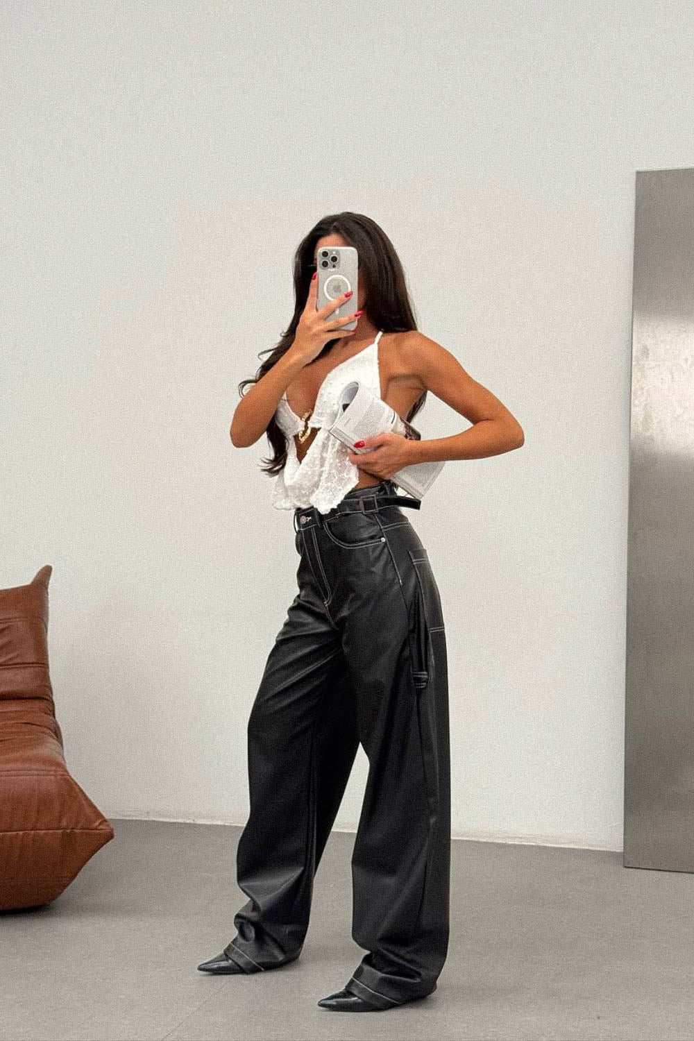 Routines LeatherLook Carpenter Jeans - Black 309-3 Pants Routines Fashion