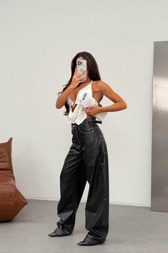 Routines LeatherLook Carpenter Jeans - Black 309-3 Pants Routines Fashion