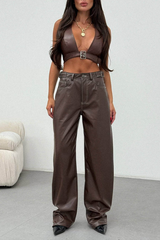 Routines LeatherLook Carpenter Jeans - Choco 309-5 Pants Routines Fashion