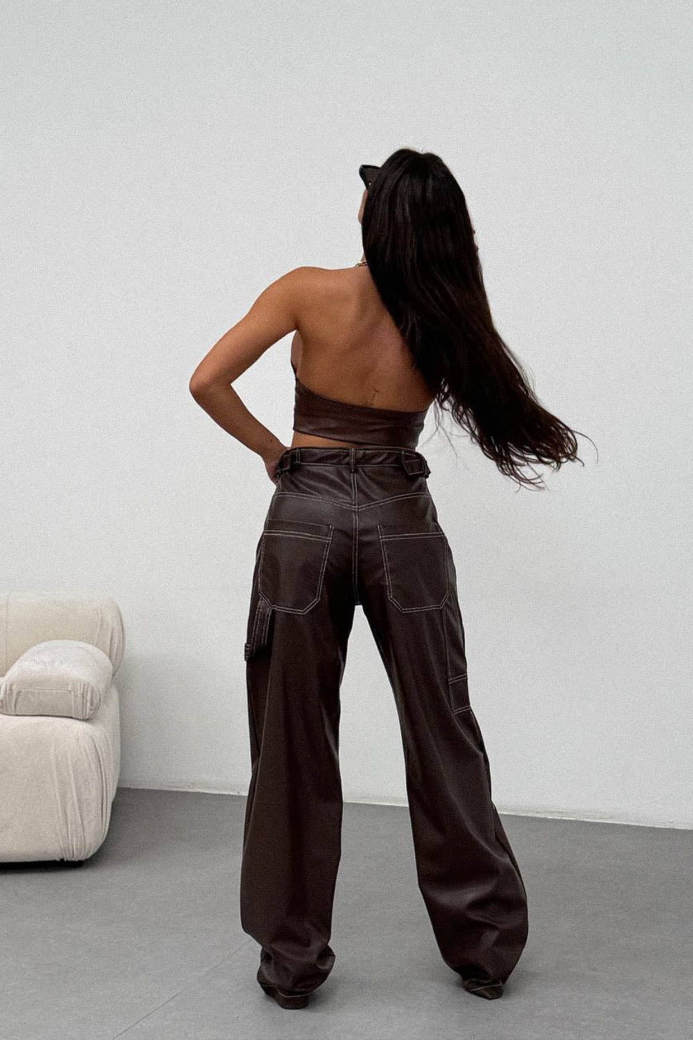 Routines LeatherLook Carpenter Jeans - Choco 309-5 Pants Routines Fashion