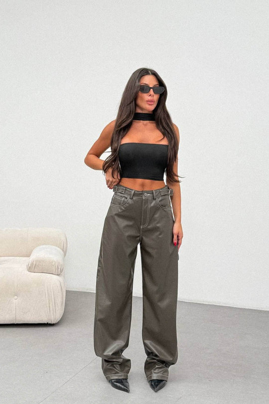 Routines LeatherLook Carpenter Jeans - Dark Green 309-4 Pants Routines Fashion