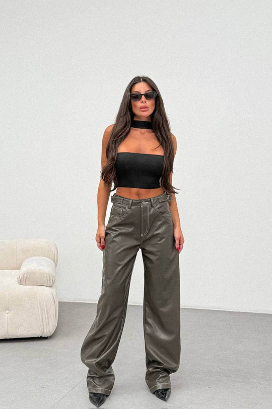 Routines LeatherLook Carpenter Jeans - Dark Green 309-4 Pants Routines Fashion