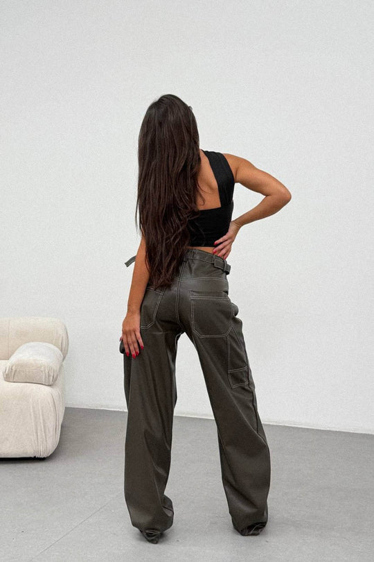Routines LeatherLook Carpenter Jeans - Dark Green 309-4 Pants Routines Fashion
