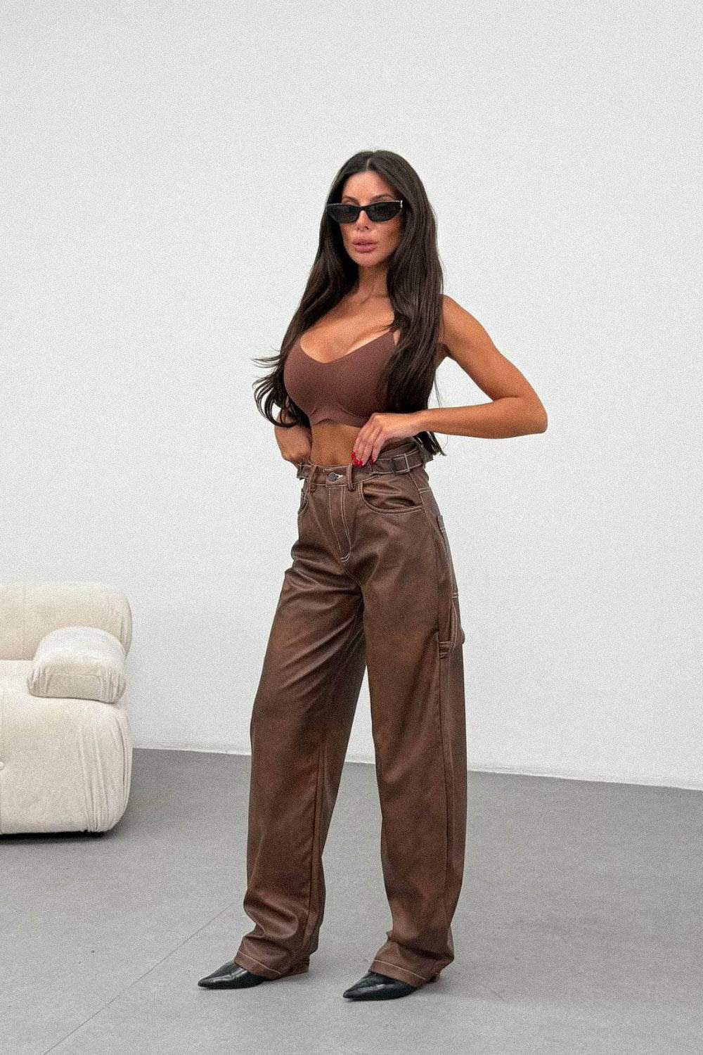 Routines LeatherLook Carpenter Jeans - Vintage Brown 309-2 Jeans Routines Fashion