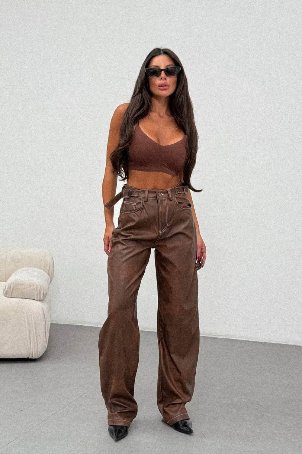 Routines LeatherLook Carpenter Jeans - Vintage Brown 309-2 Jeans Routines Fashion