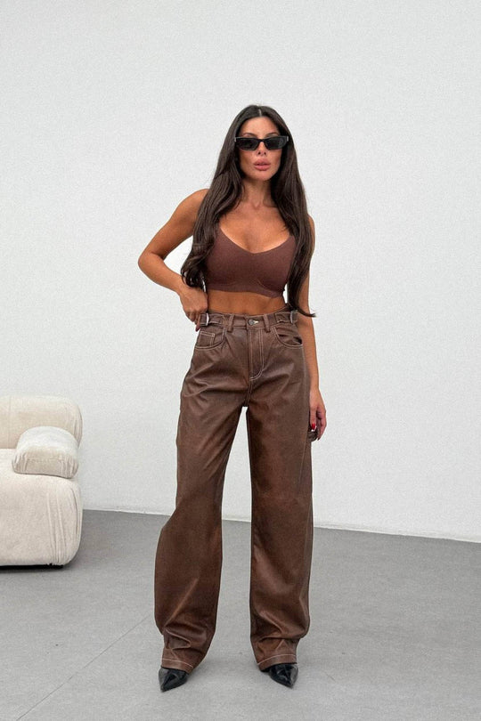 Routines LeatherLook Carpenter Jeans - Vintage Brown 309-2 Jeans Routines Fashion
