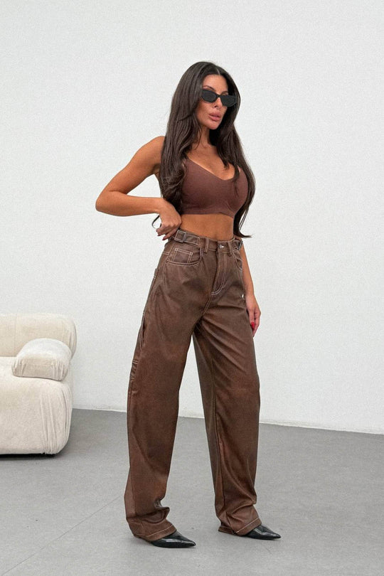 Routines LeatherLook Carpenter Jeans - Vintage Brown 309-2 Jeans Routines Fashion