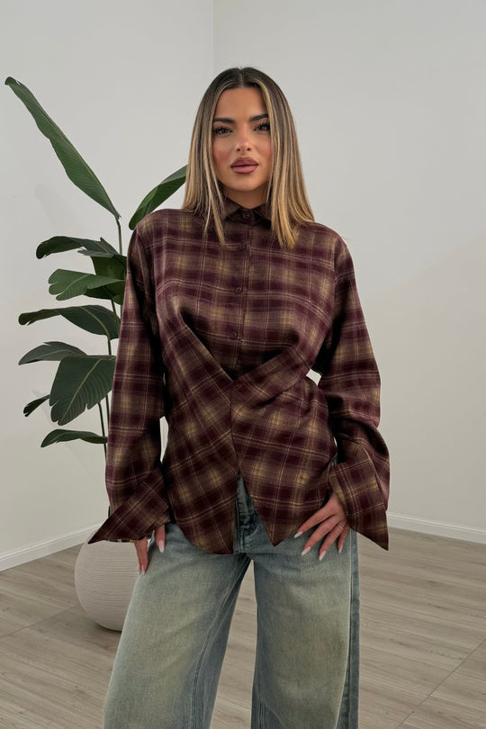 Routines Snatched Check Blouse - Bordeaux 2557