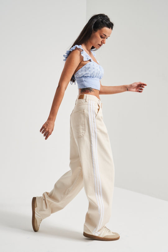 Routines Striped Baggy Skater Jeans - Beige 2952 (PRE-ORDER) Jeans Routines Fashion