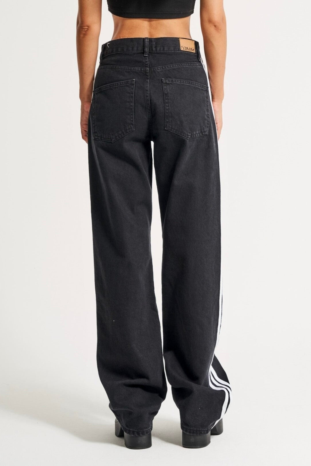 Routines Striped Loose Straight Jeans - Black 2880 Jeans Routines Fashion