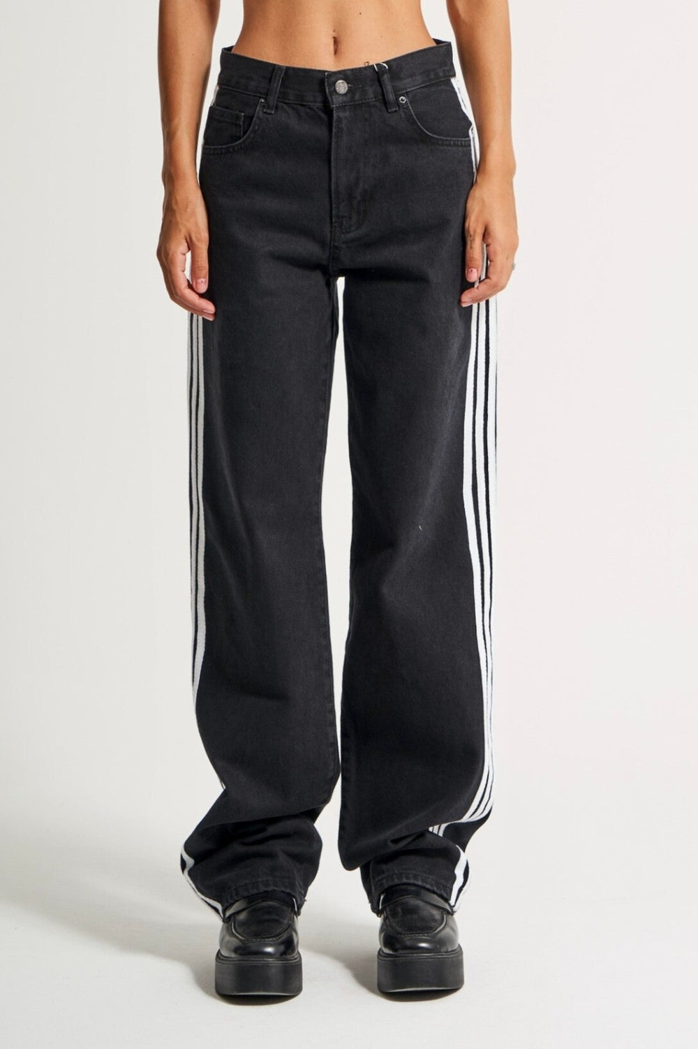 Routines Striped Loose Straight Jeans - Black 2880 Jeans Routines Fashion