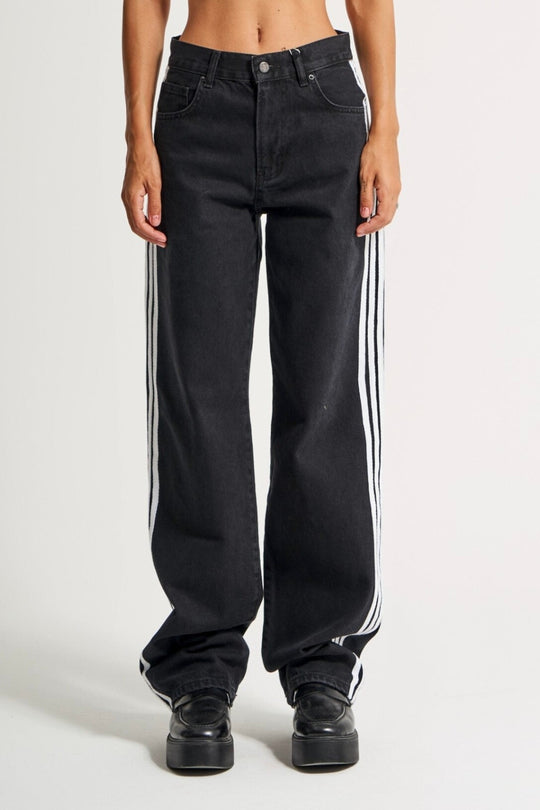 Routines Striped Loose Straight Jeans - Black 2880 Jeans Routines Fashion