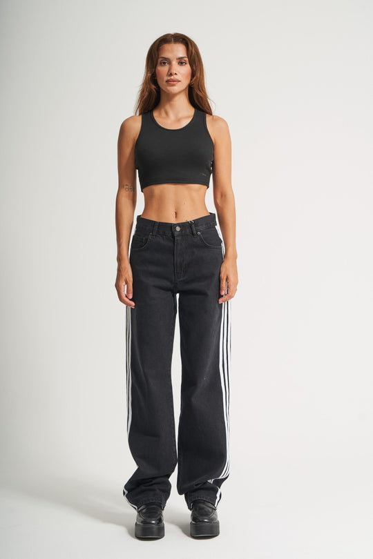 Routines Striped Loose Straight Jeans - Black 2880 Jeans Routines Fashion