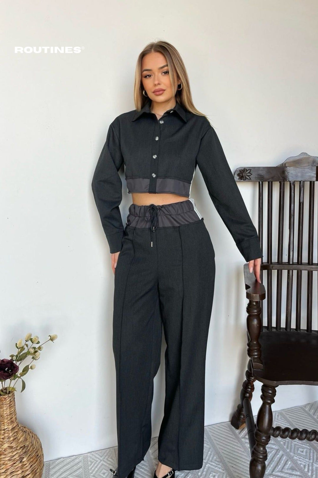 Routines Striped Two Piece Set - Grey 00022 Set Routines Fashion