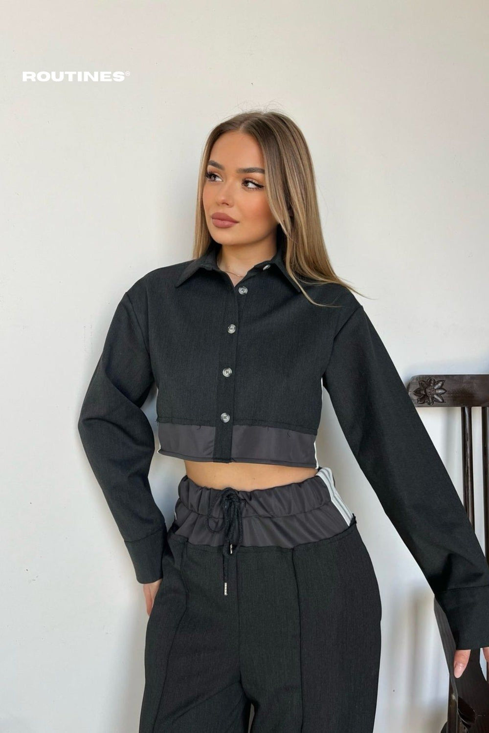 Routines Striped Two Piece Set - Grey 00022 Set Routines Fashion
