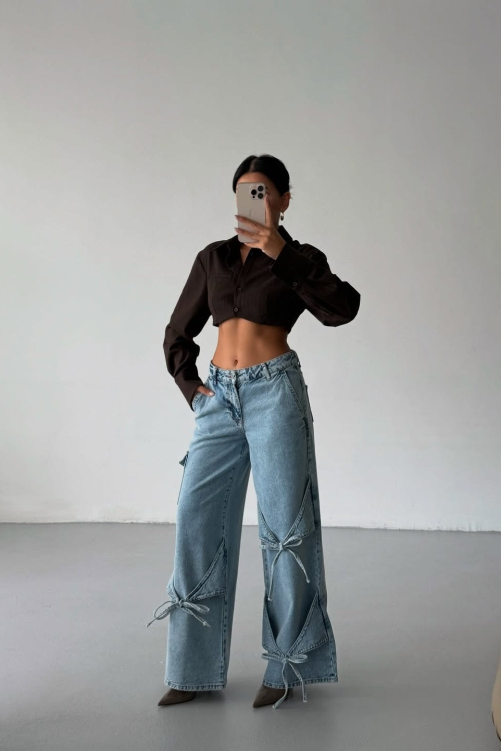 Routines Tie Up Baggy Pocket Jeans - Blue 52205016 - PETITE Jeans Routines Fashion