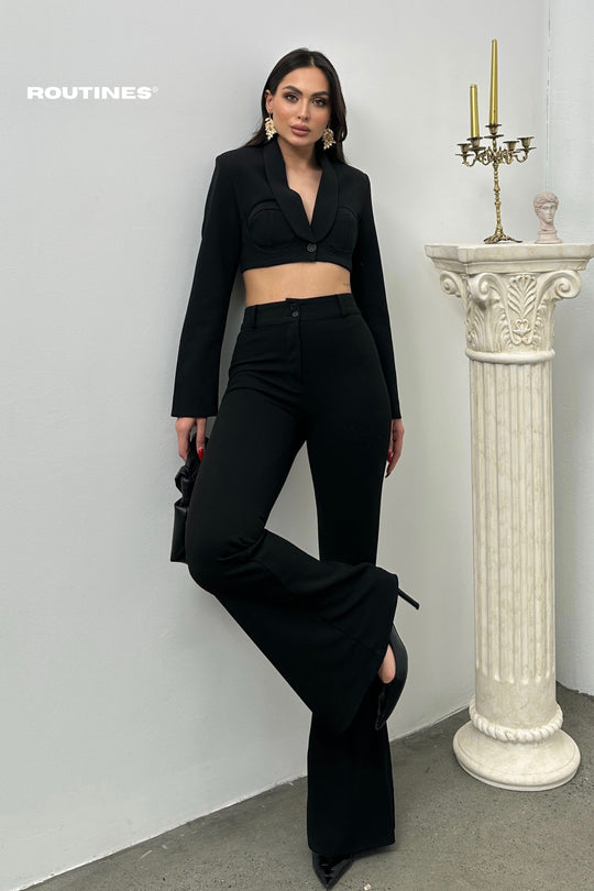 Routines padded Cropped Blazer - Black 25Y4922 Blazer Routines Fashion