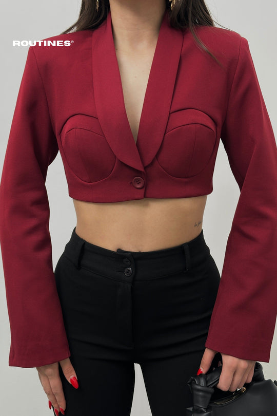 Routines padded Cropped Blazer - Bordeaux 25Y4922 Blazer Routines Fashion