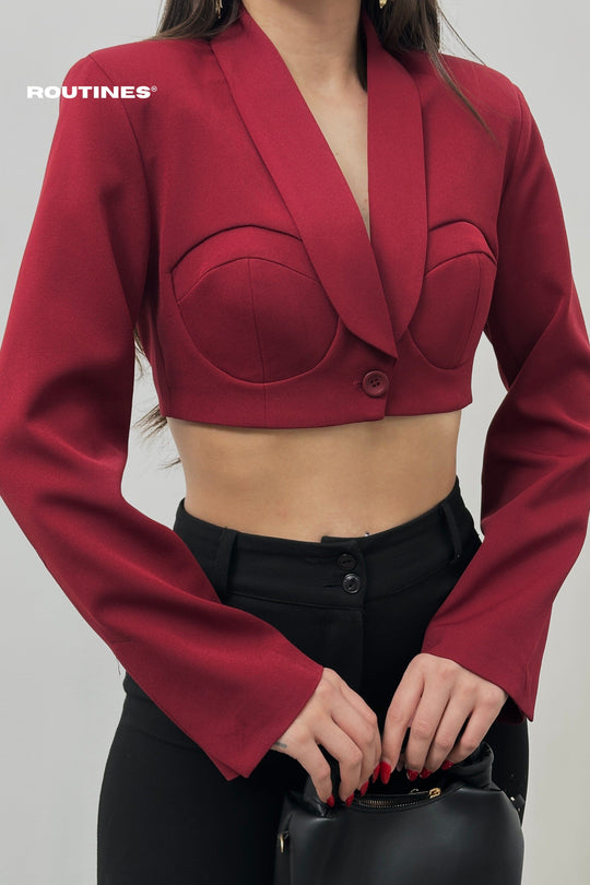 Routines padded Cropped Blazer - Bordeaux 25Y4922 Blazer Routines Fashion