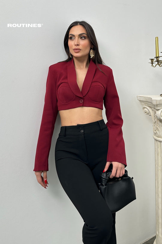 Routines padded Cropped Blazer - Bordeaux 25Y4922 Blazer Routines Fashion