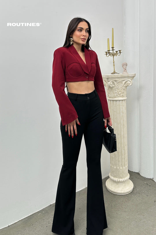 Routines padded Cropped Blazer - Bordeaux 25Y4922 Blazer Routines Fashion