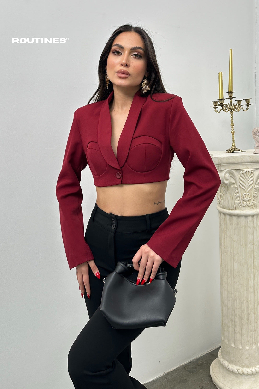 Routines padded Cropped Blazer - Bordeaux 25Y4922 Blazer Routines Fashion