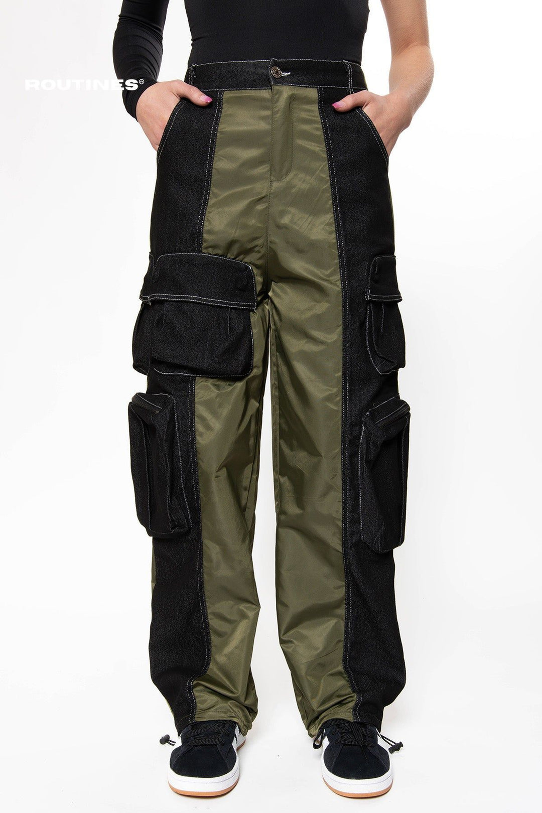 Willow Cargo Parachute Pants - Army Green Jeans Routines Fashion   