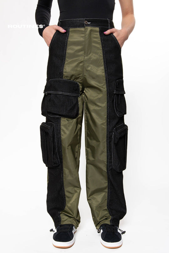 Willow Cargo Parachute Pants - Army Green Jeans Routines Fashion   
