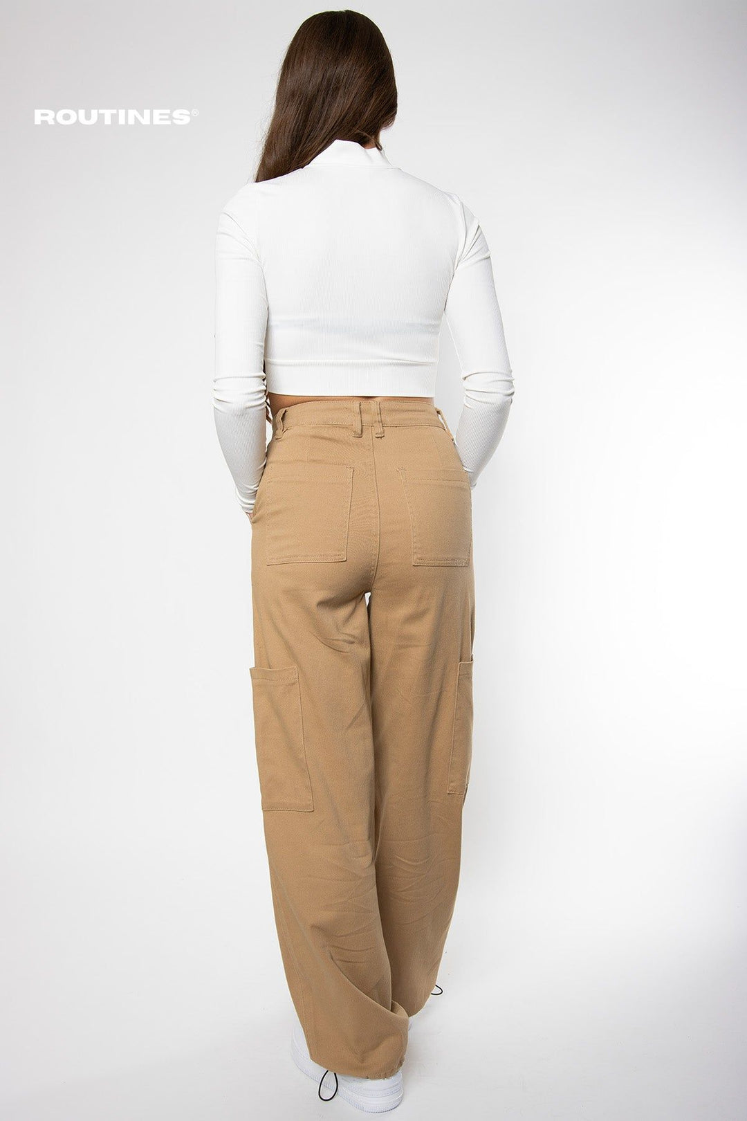 Brooke Stretch Cargo Parachute Pants - Camel Pants Routines Fashion   