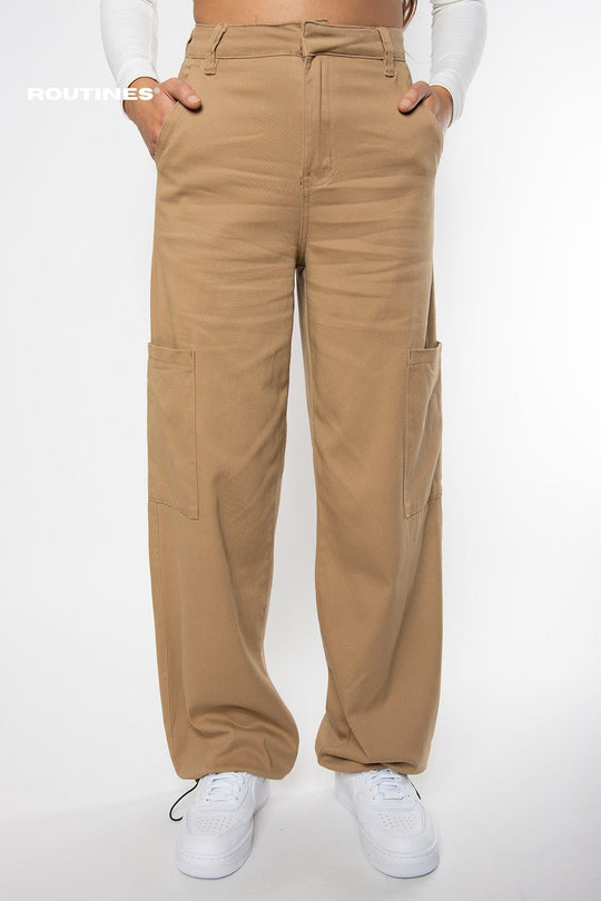 Brooke Stretch Cargo Parachute Pants - Camel Pants Routines Fashion   