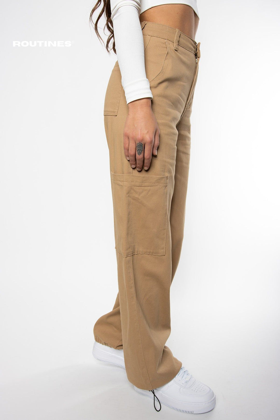 Brooke Stretch Cargo Parachute Pants - Camel Pants Routines Fashion   