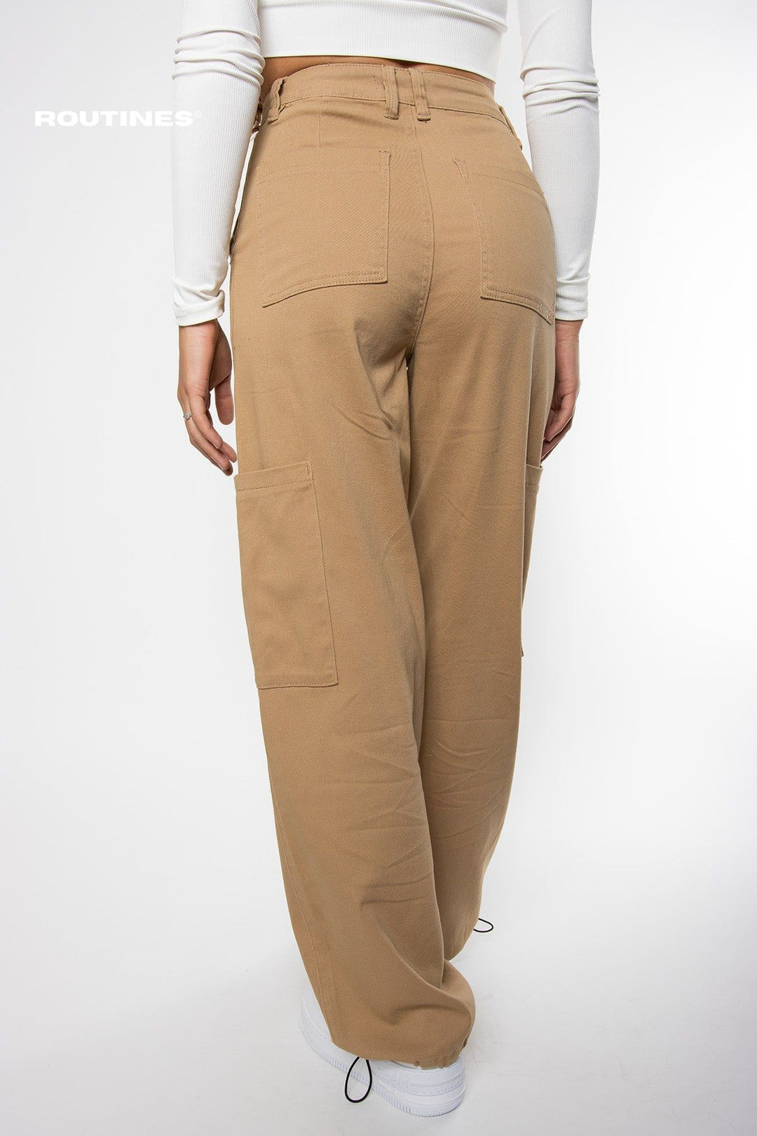 Brooke Stretch Cargo Parachute Pants - Camel Pants Routines Fashion   