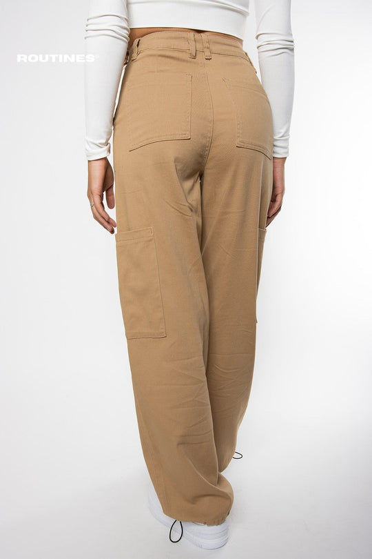 Brooke Stretch Cargo Parachute Pants - Camel Pants Routines Fashion   