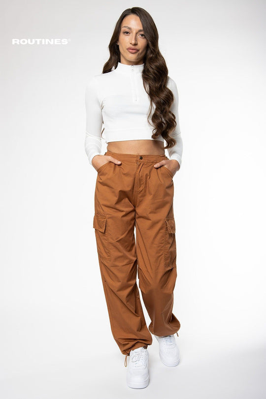 Harley Cargo Parachute Pants - Caramel Pants Routines Fashion   
