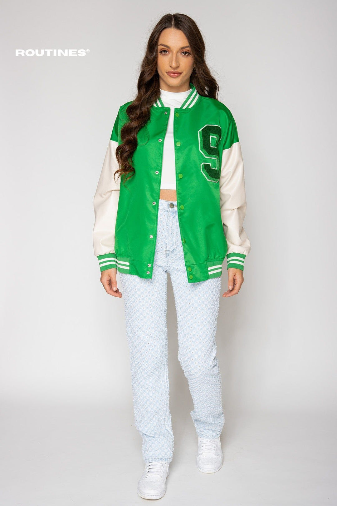 Jaelyn S Varsity Jacket - Green Jacket Routines Fashion   