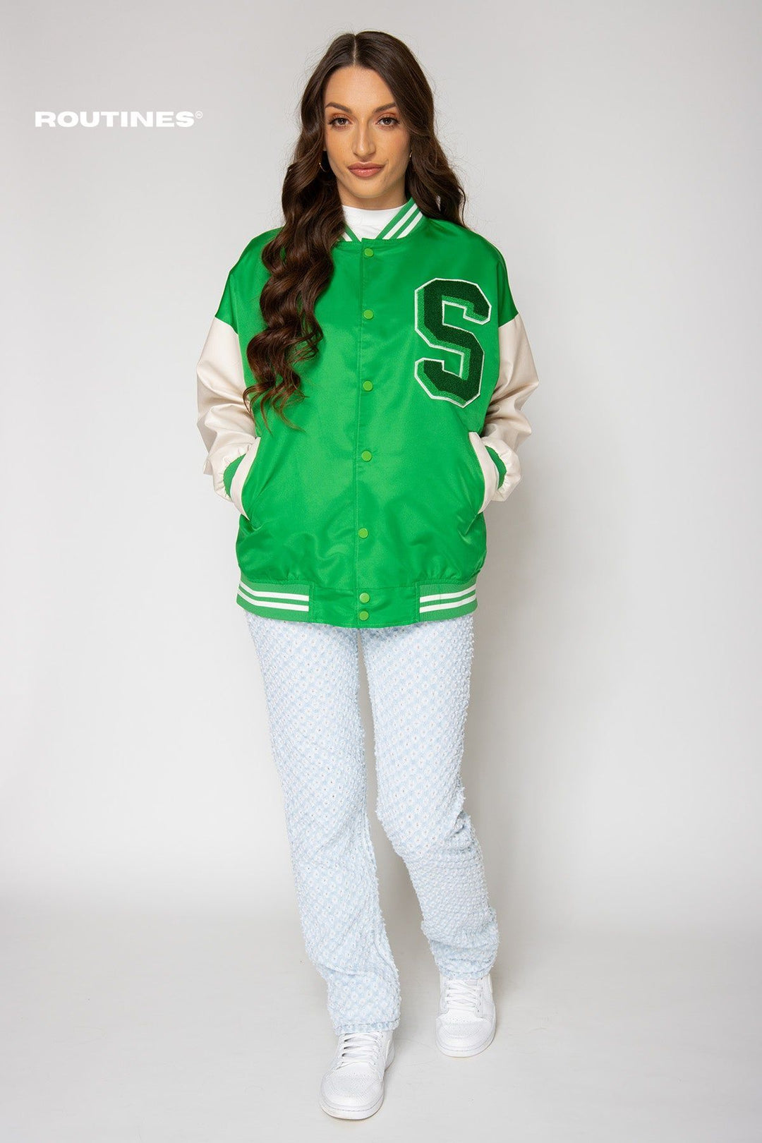 Jaelyn S Varsity Jacket - Green Jacket Routines Fashion   