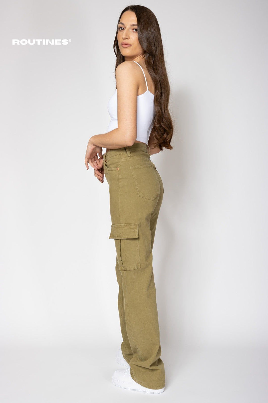 Mariana Stretch Cargo Jeans - Army Green Jeans Routines Fashion   