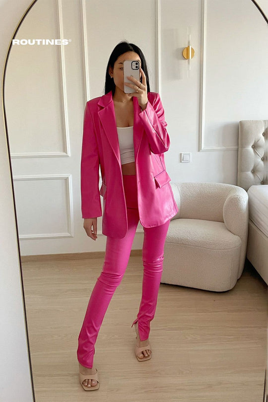 Milani Leatherlook Split Pants - Fuchsia Pants Routines Fashion   