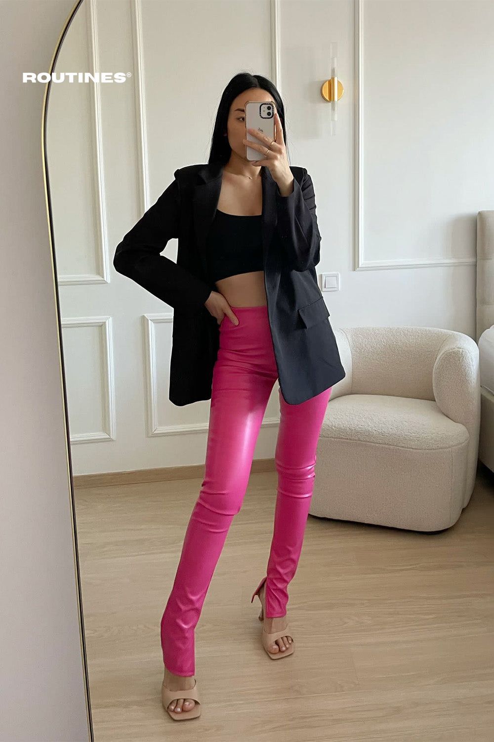 Milani Leatherlook Split Pants - Fuchsia Pants Routines Fashion   