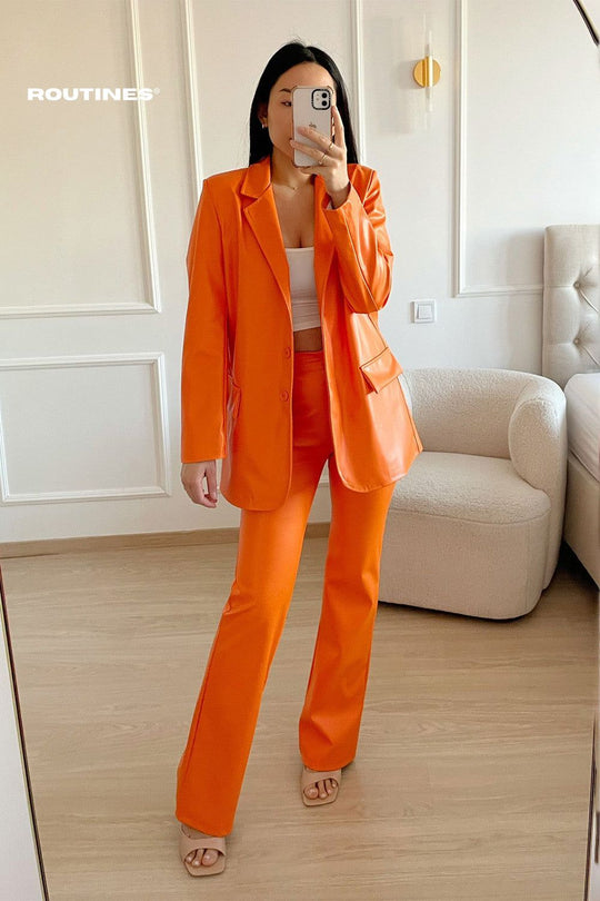 Remi Leatherlook Straight Pants - Orange Pants Routines Fashion   