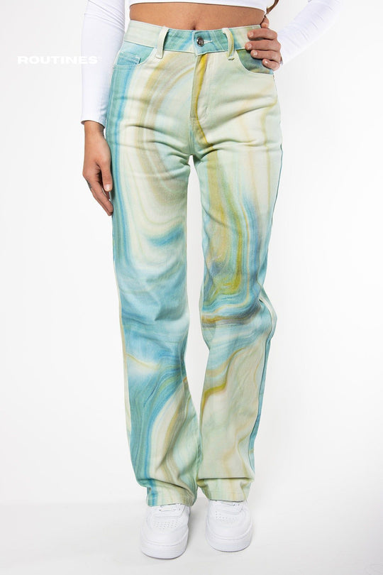 Stefany Tie Dye Straight Leg Jeans - Colors Jeans Routines Fashion   