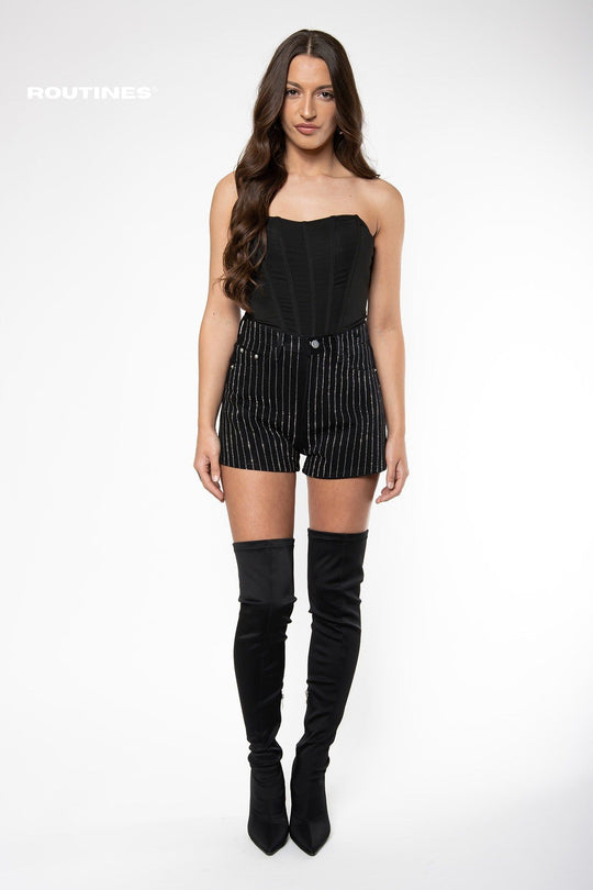 Tiana Glitter Rain Short Jeans - Black Jeans Routines Fashion   
