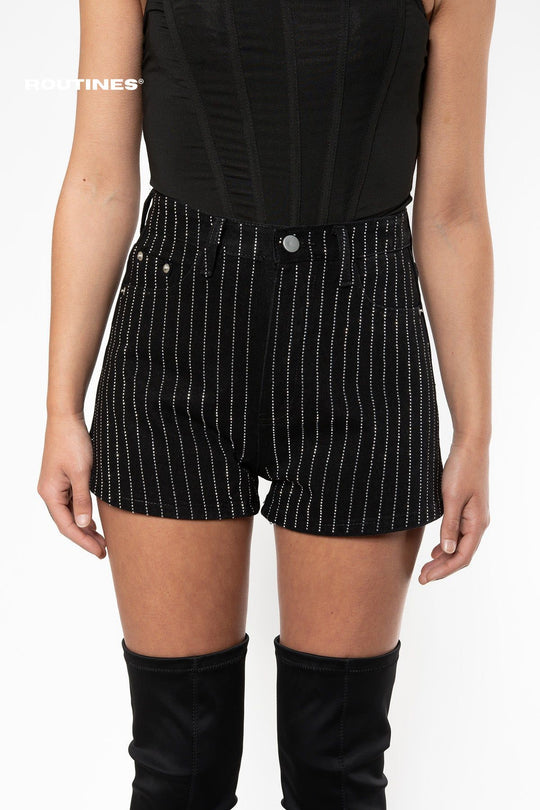 Tiana Glitter Rain Short Jeans - Black Jeans Routines Fashion   